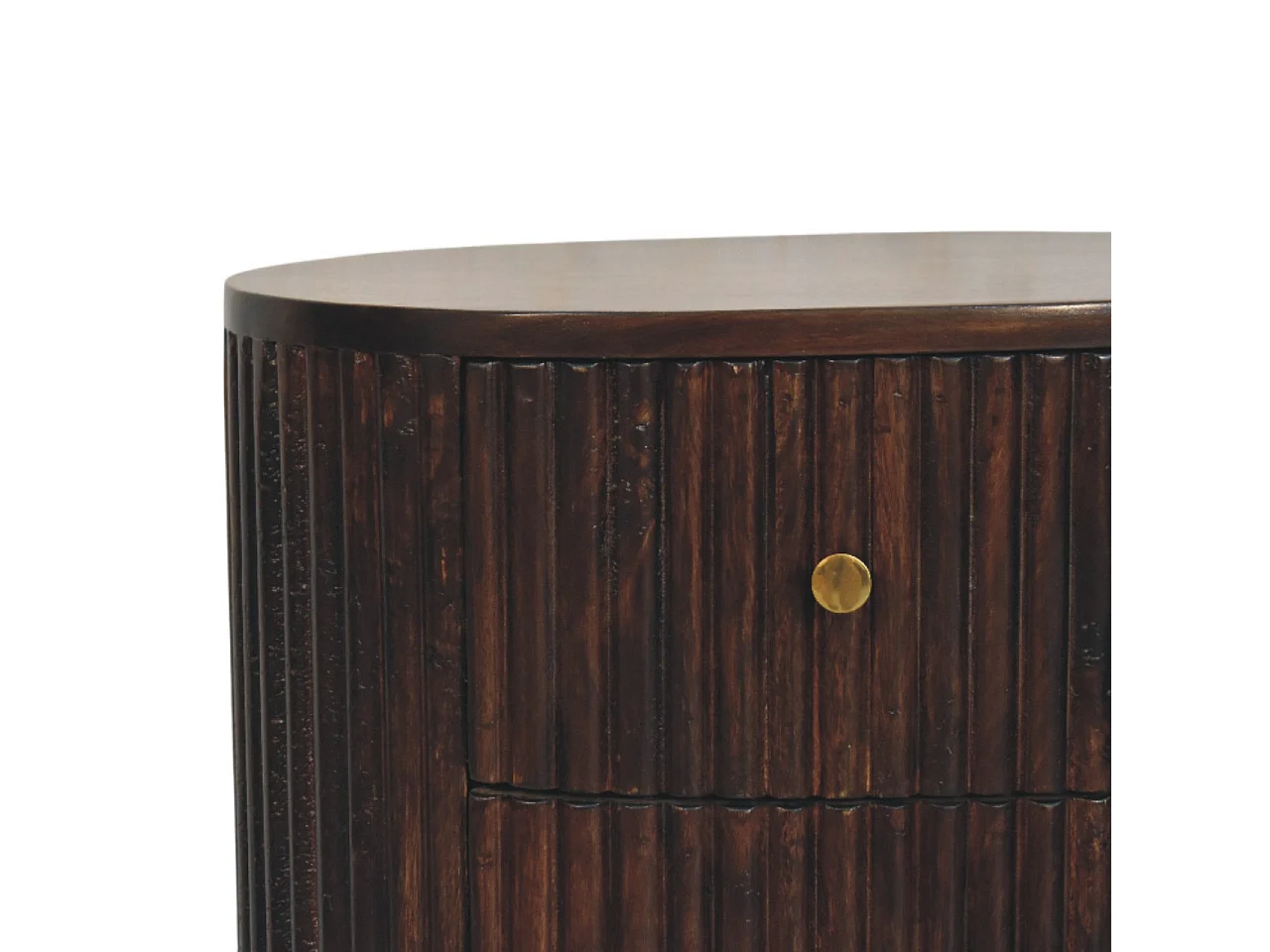 Artisan Furniture Massivholz Geschwungenes, geriffeltes Nachttischchen mit drei Schubladen