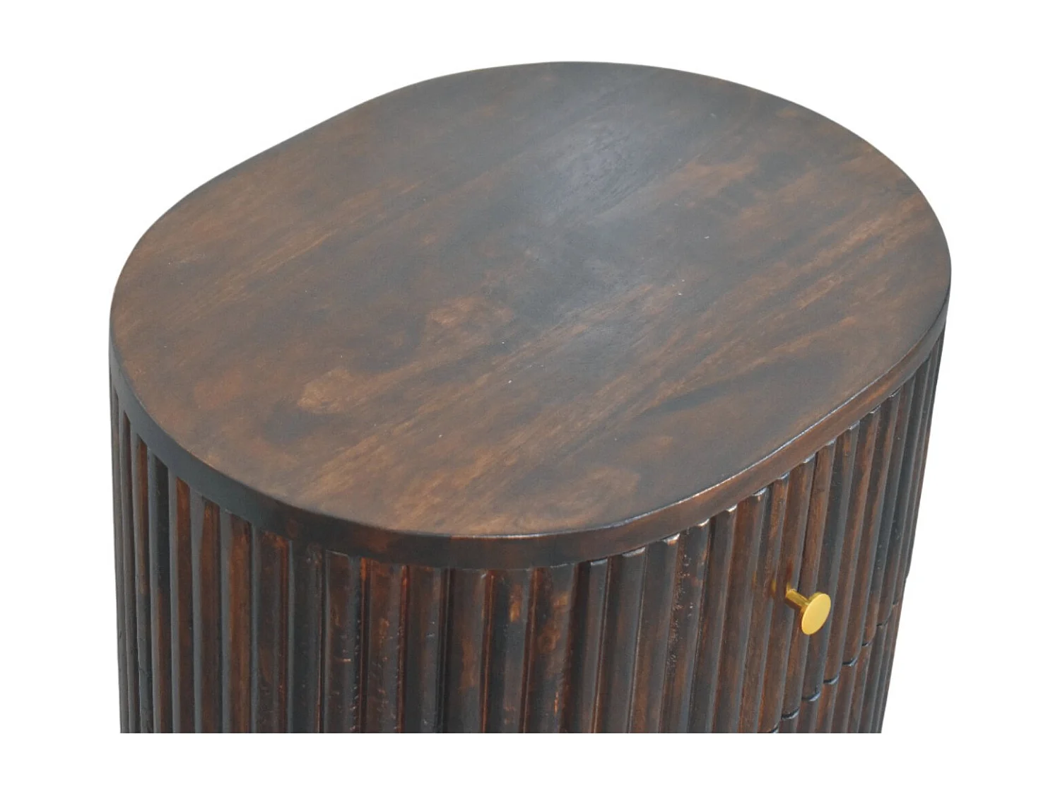 Artisan Furniture Massivholz Geschwungenes, geriffeltes Nachttischchen mit drei Schubladen