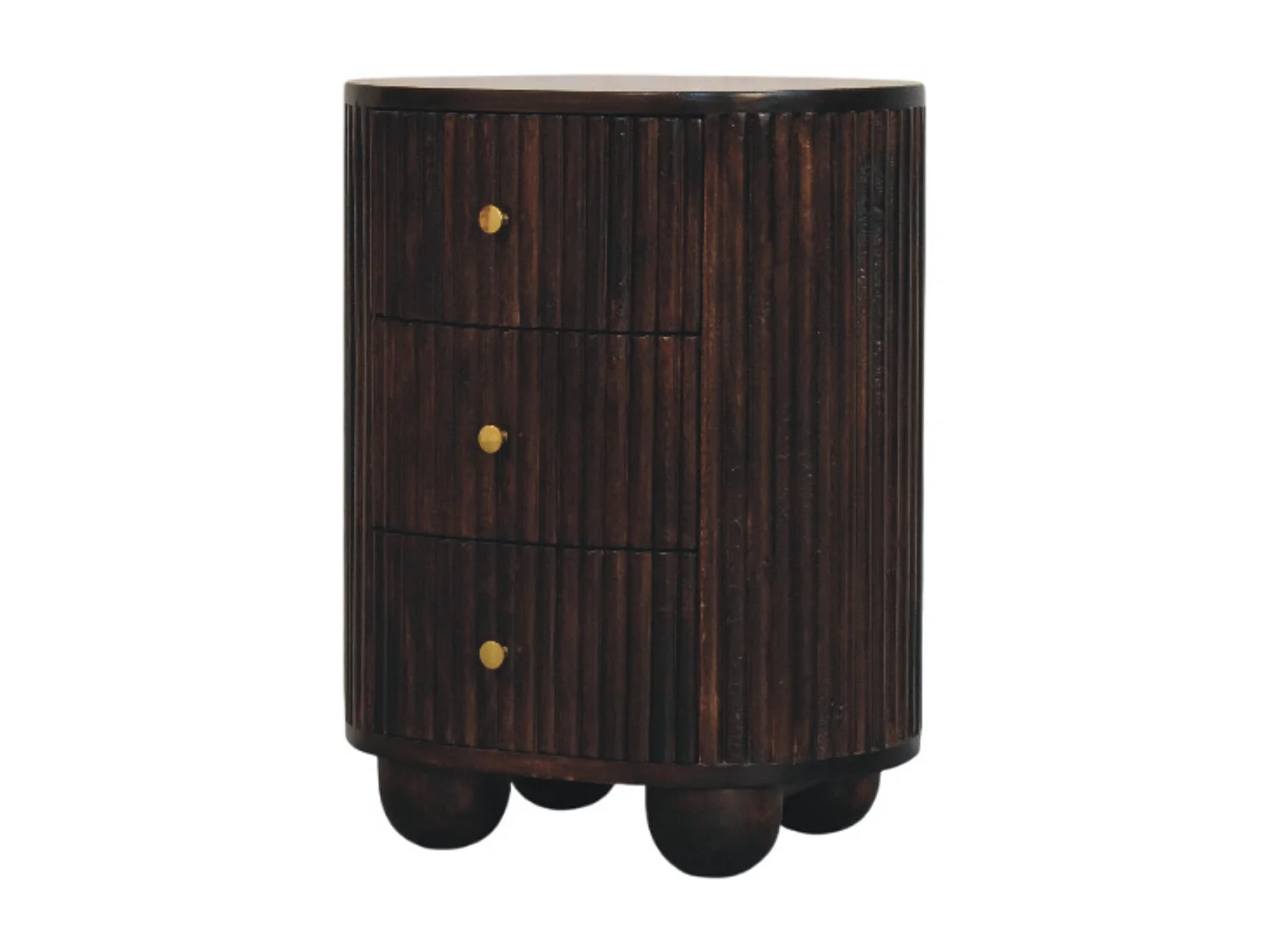 Artisan Furniture Bois massif Table de Chevet Courbée Striée à 3 Tiroirs