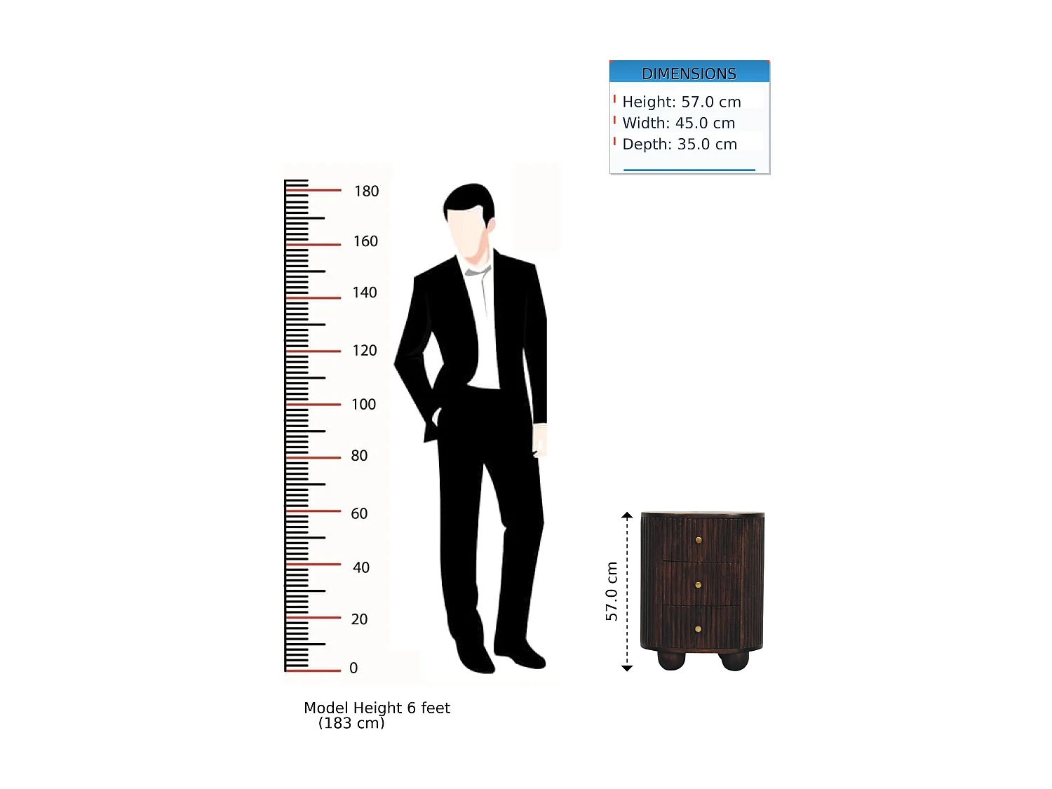 Artisan Furniture Bois massif Table de Chevet Courbée Striée à 3 Tiroirs