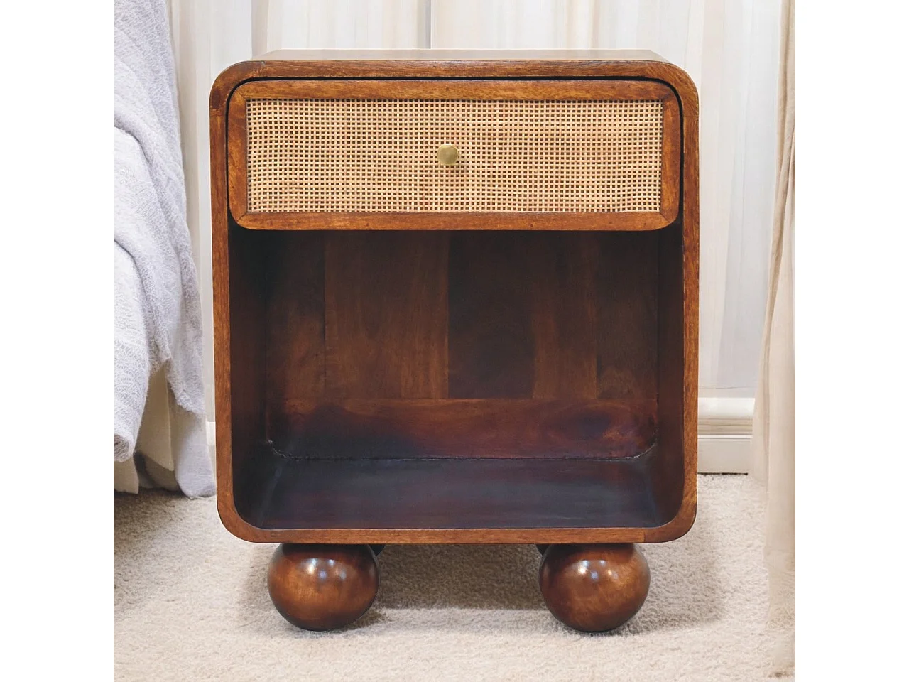 Artisan Furniture Massivholz Kastanienfarbenes offen gewebtes Nachttischchen