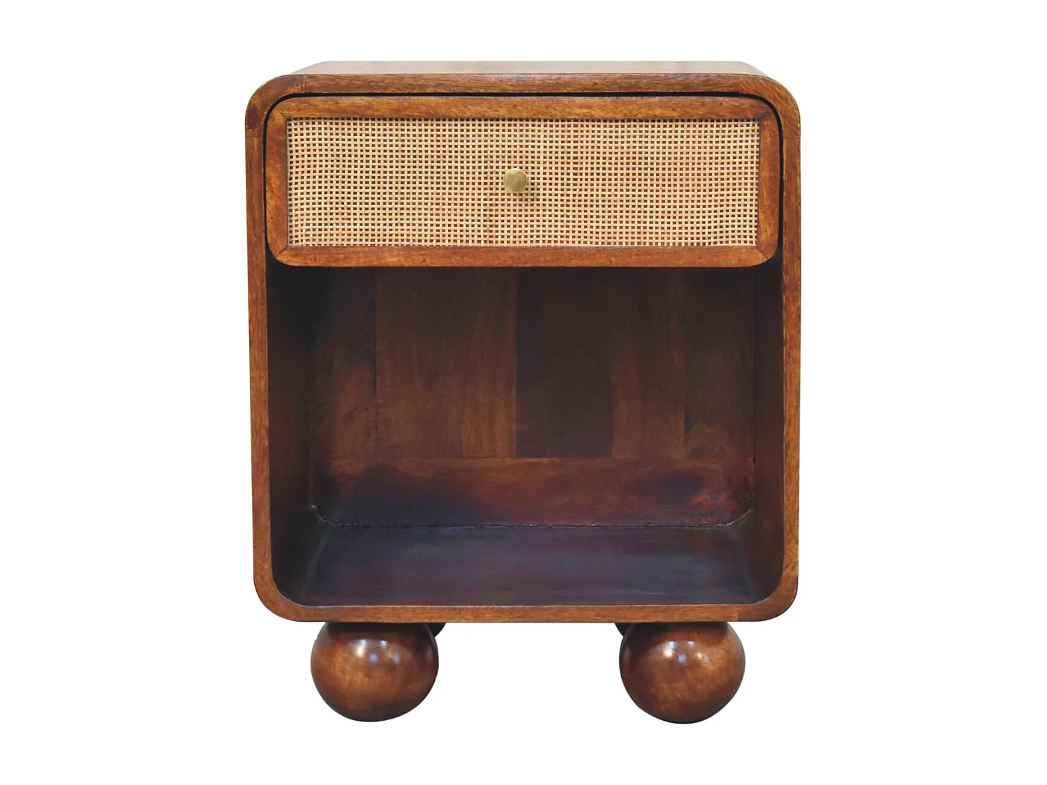 Table de chevet tressée ouverte en châtaignier Artisan Furniture, 1 tiroir, 1 compartiment ouvert, marron