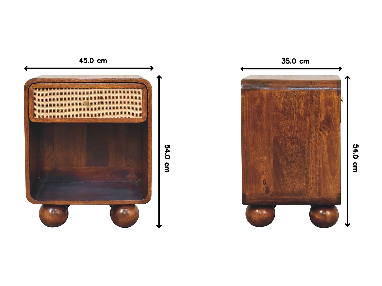 Table de chevet tressée ouverte en châtaignier Artisan Furniture, 1 tiroir, 1 compartiment ouvert, marron