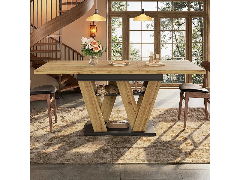 Mesa de comedor extensible - 119-158,5 x 80 x 75 cm - con patas en forma de W - MDF - natural