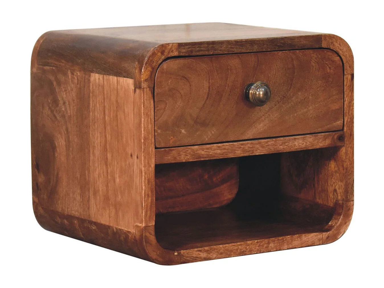 Artisan Furniture Bois massif Mini Table de Chevet Murale Caramel Miel avec Niche Ouverte