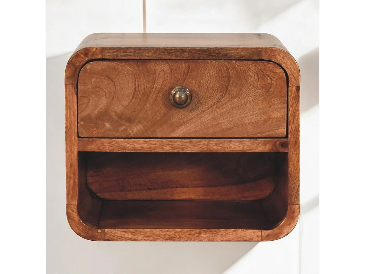 Artisan Furniture Bois massif Mini Table de Chevet Murale Caramel Miel avec Niche Ouverte