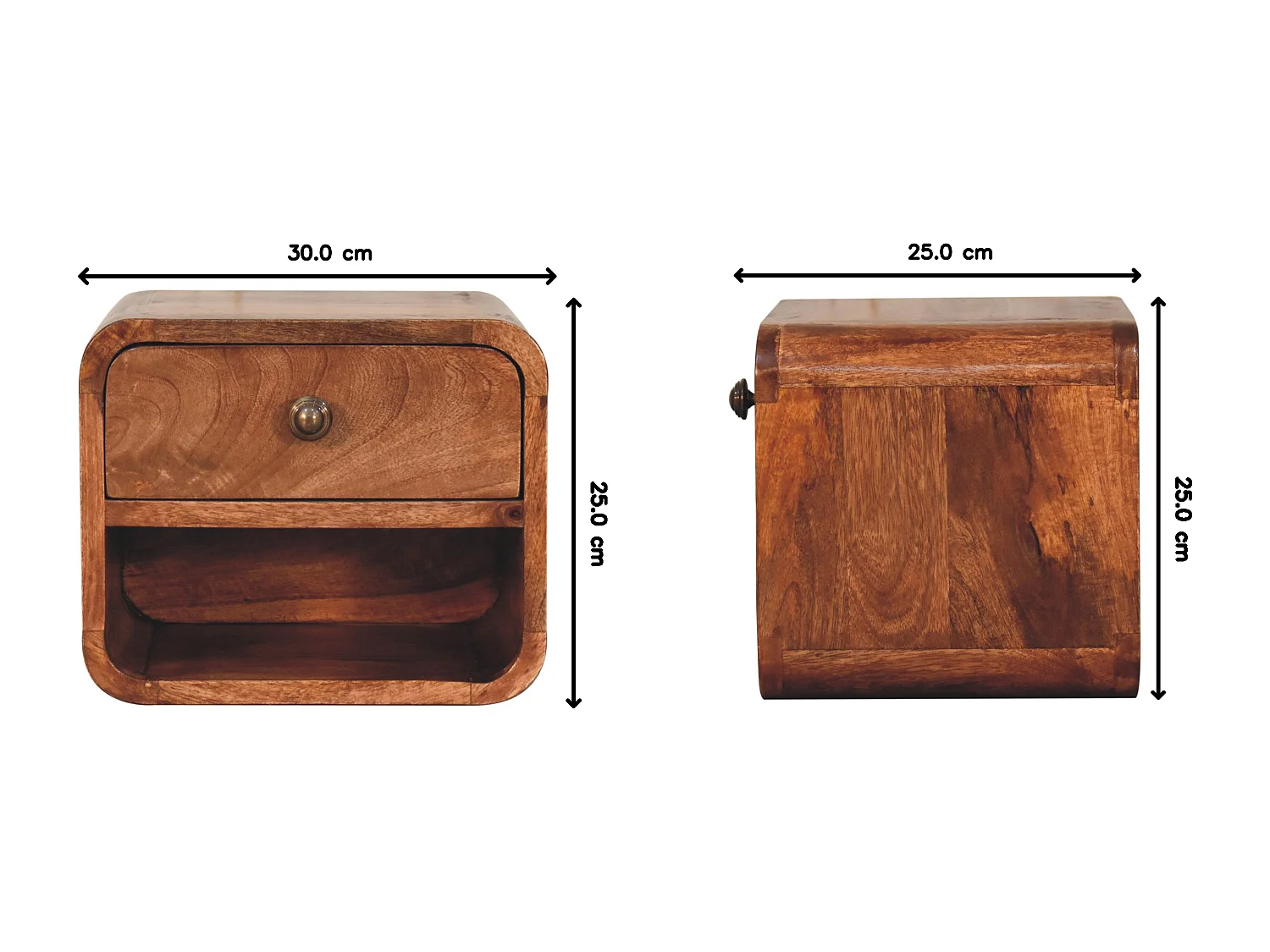 Artisan Furniture Lite drewno Mini Szafka Nocna na Ścianę w Odcieniu Miodowego Karmelu z Otwartą Półką