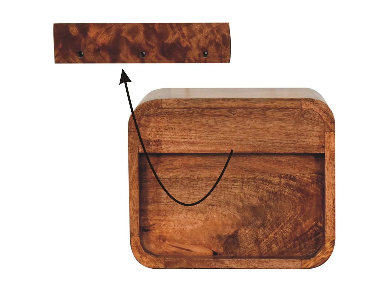 Artisan Furniture Massivholz Mini Curved Honey Caramel Wandmontiertes Nachttischchen