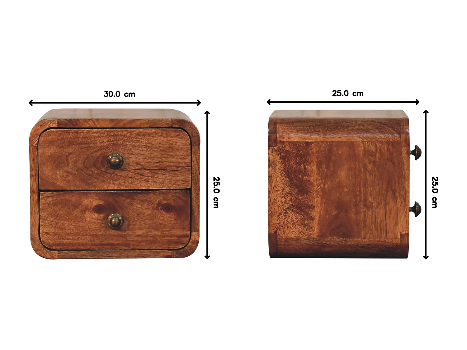 Artisan Furniture Bois massif Mini Table de Chevet Murale Courbée, Finition Caramel Miel