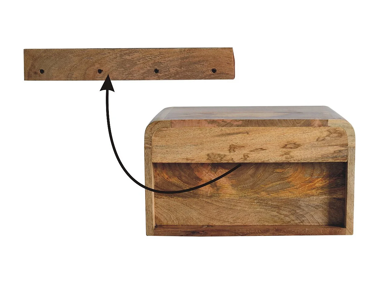 Table de chevet flottante Chunky Artisan Furniture finition chêne, 1 tiroir, 1 étagère, marron clair