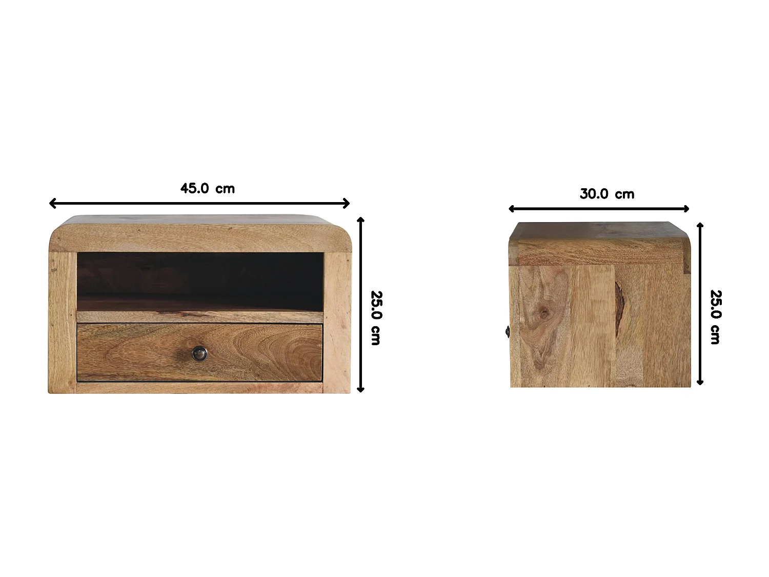 Table de chevet flottante Chunky Artisan Furniture finition chêne, 1 tiroir, 1 étagère, marron clair