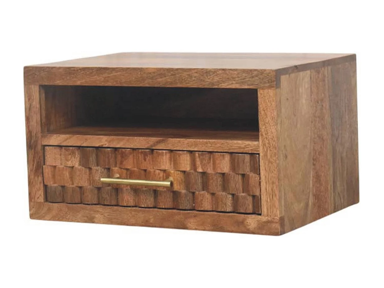 Artisan Furniture Massivholz Arno Wand-Nachttisch in Golden Teak