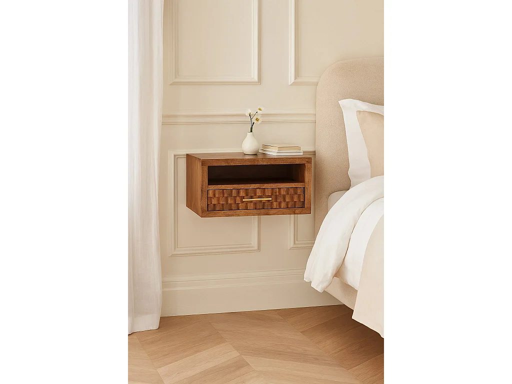 Artisan Furniture Massivholz Arno Wand-Nachttisch in Golden Teak