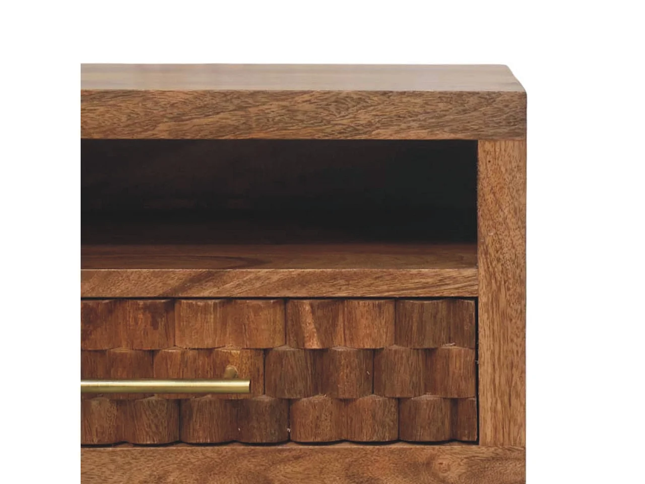 Table de chevet Cadiz Artisan Furniture avec tiroir sculpté et compartiment ouvert, 1 tiroir, 1 étagère ouverte, marron