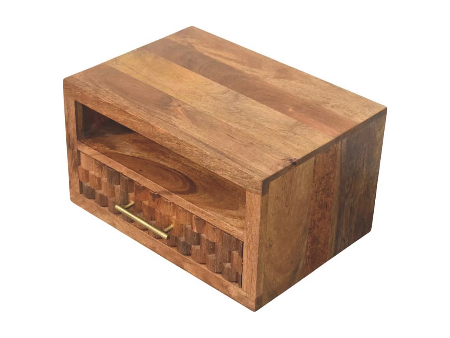 Table de chevet Cadiz Artisan Furniture avec tiroir sculpté et compartiment ouvert, 1 tiroir, 1 étagère ouverte, marron