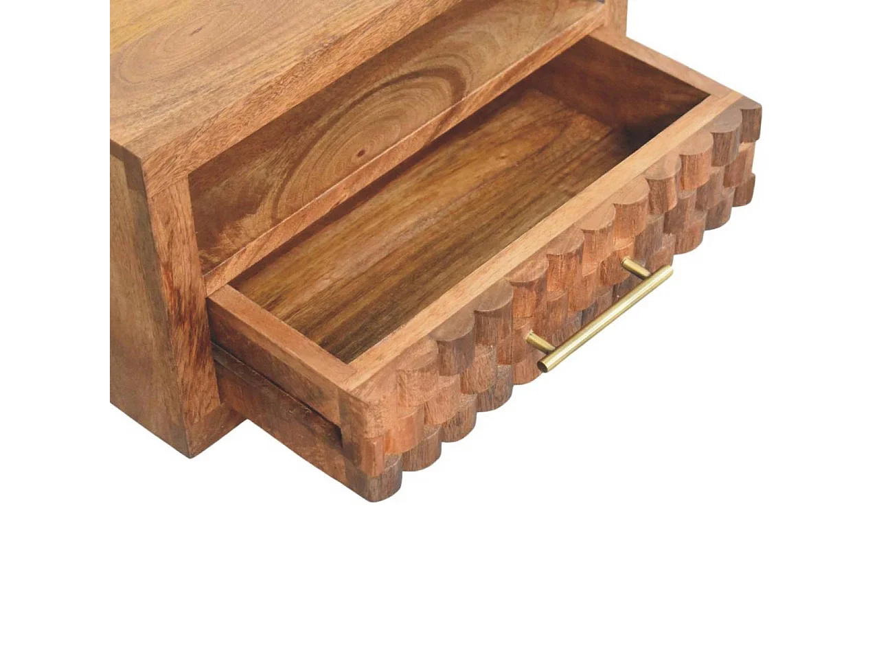 Table de chevet Cadiz Artisan Furniture avec tiroir sculpté et compartiment ouvert, 1 tiroir, 1 étagère ouverte, marron