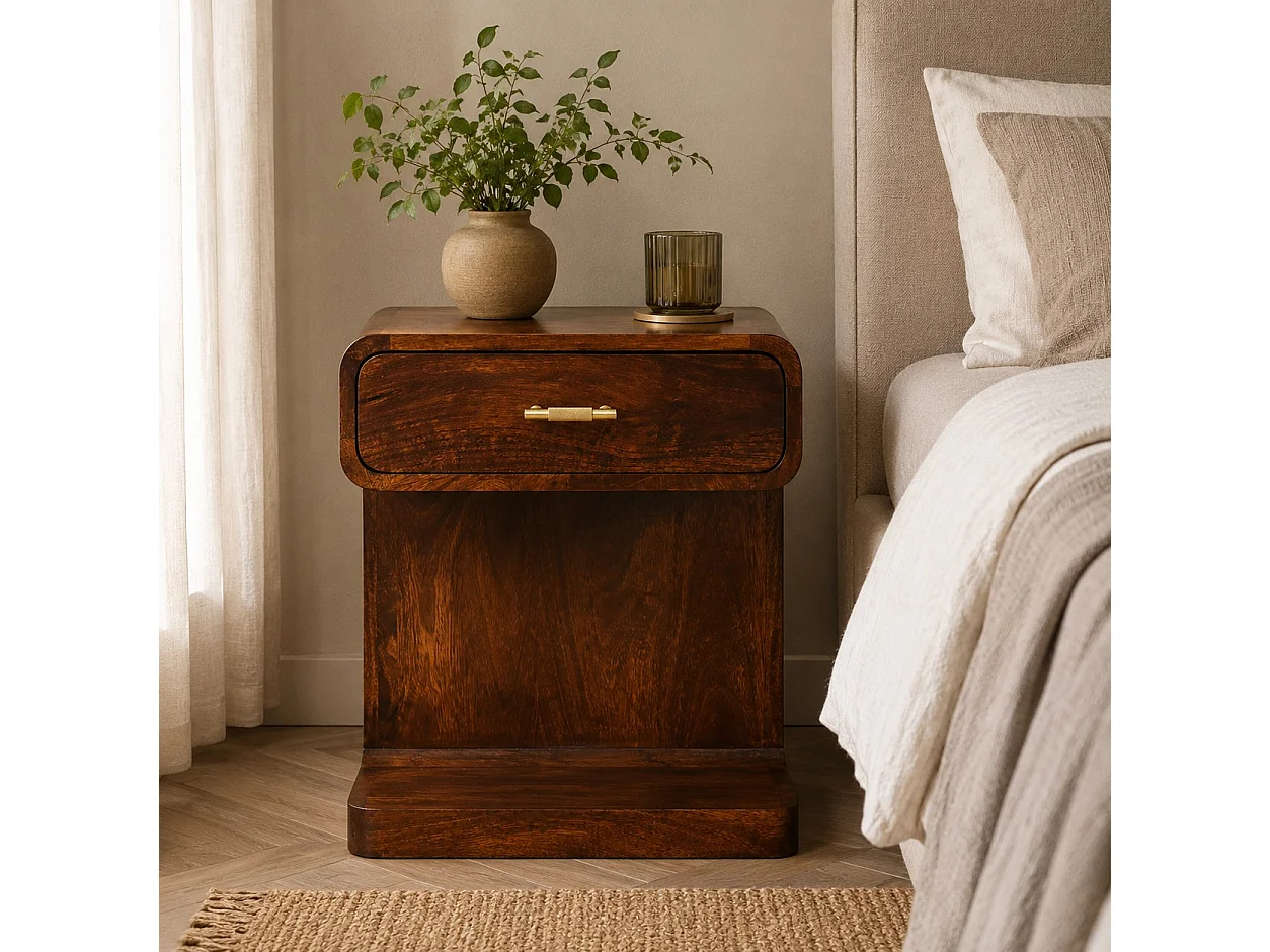Artisan Furniture Bois massif Table de Chevet Arrondie à Poignée en T, Finition Châtaignier