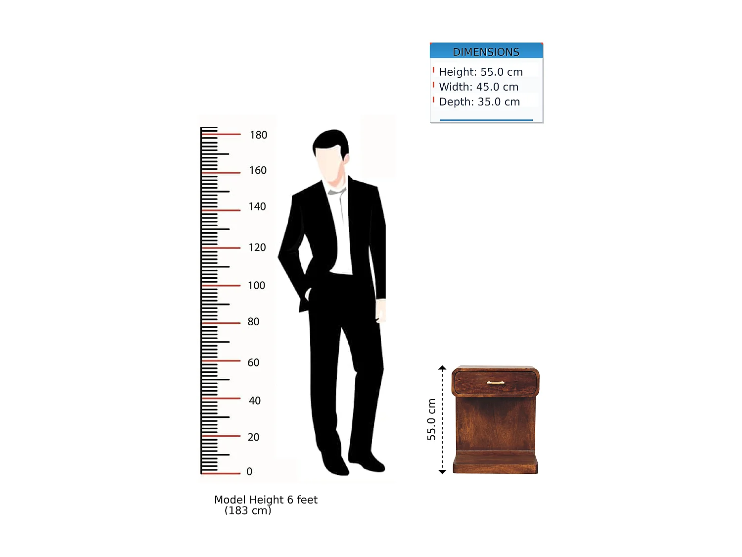 Artisan Furniture Bois massif Table de Chevet Arrondie à Poignée en T, Finition Châtaignier