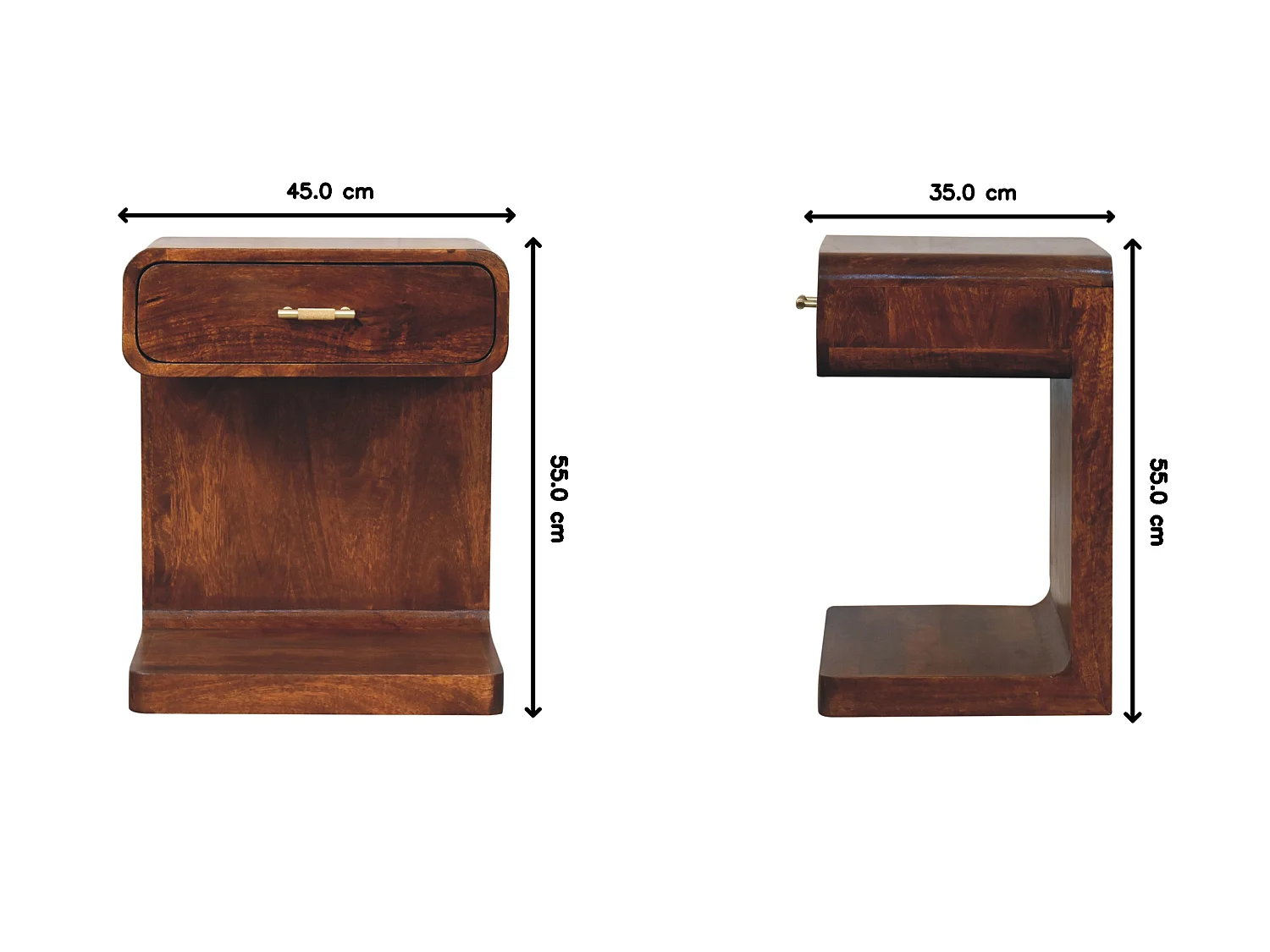 Artisan Furniture Bois massif Table de Chevet Arrondie à Poignée en T, Finition Châtaignier
