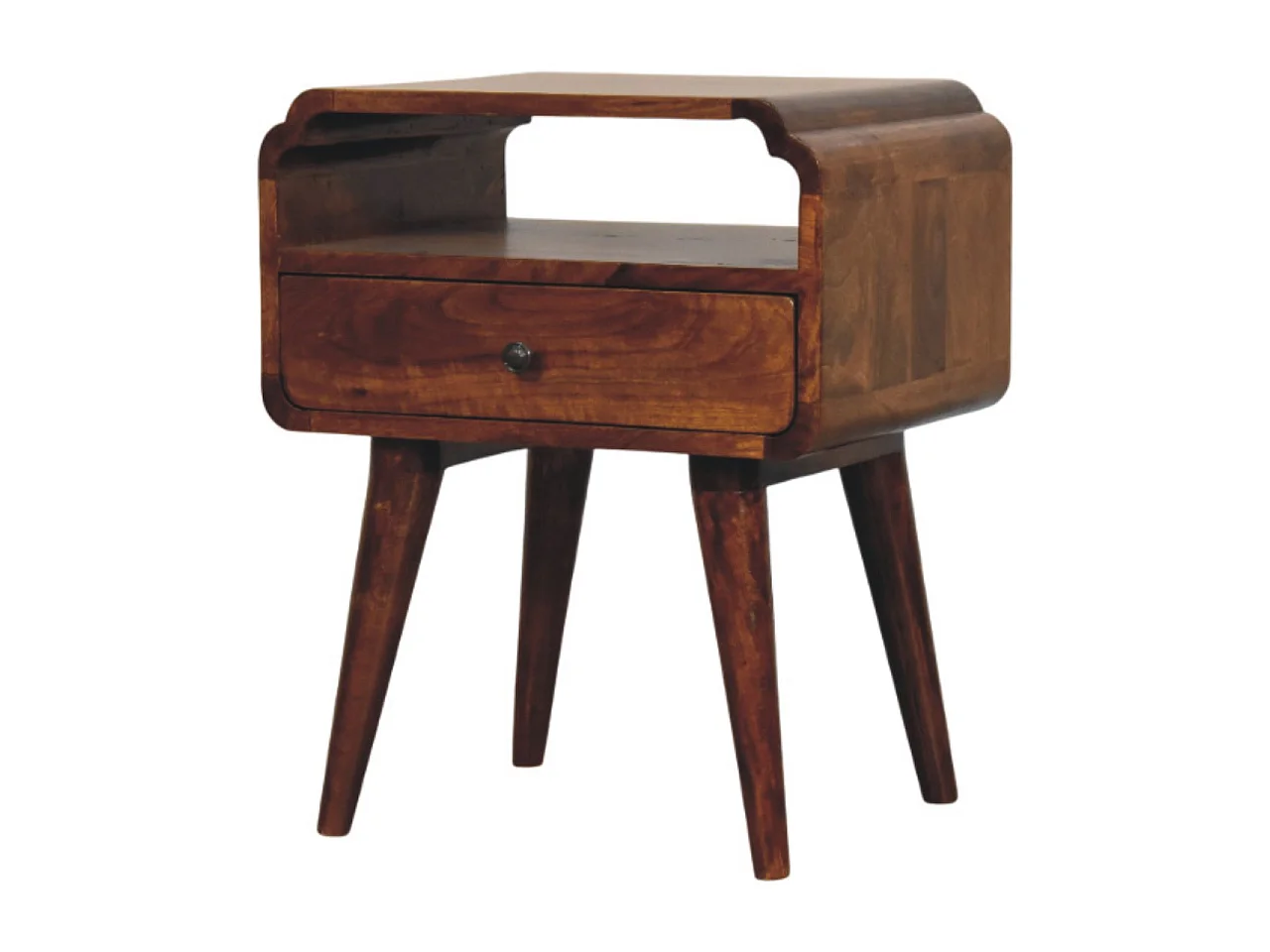 Artisan Furniture Table de chevet Newton en bois massif finition châtaignier, 1 tiroir et 1 étagère