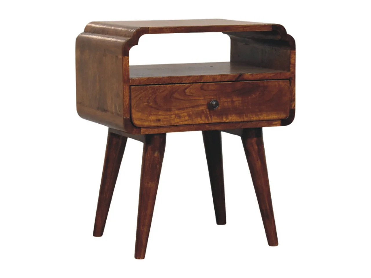 Artisan Furniture Table de chevet Newton en bois massif finition châtaignier, 1 tiroir et 1 étagère