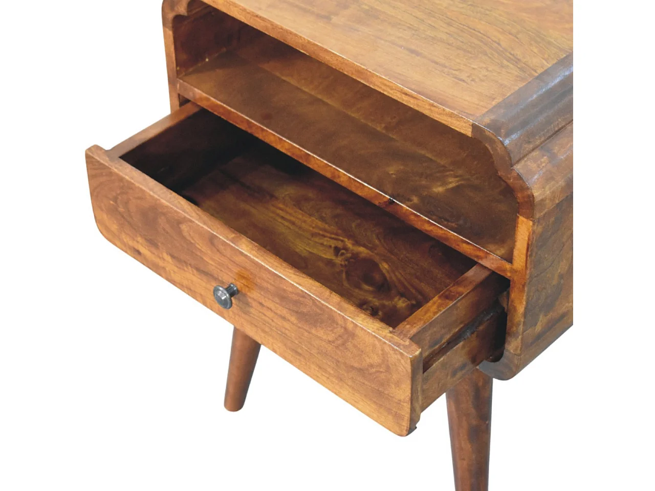 Artisan Furniture Table de chevet Newton en bois massif finition châtaignier, 1 tiroir et 1 étagère