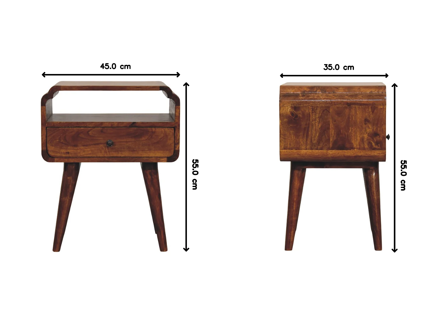 Artisan Furniture Table de chevet Newton en bois massif finition châtaignier, 1 tiroir et 1 étagère