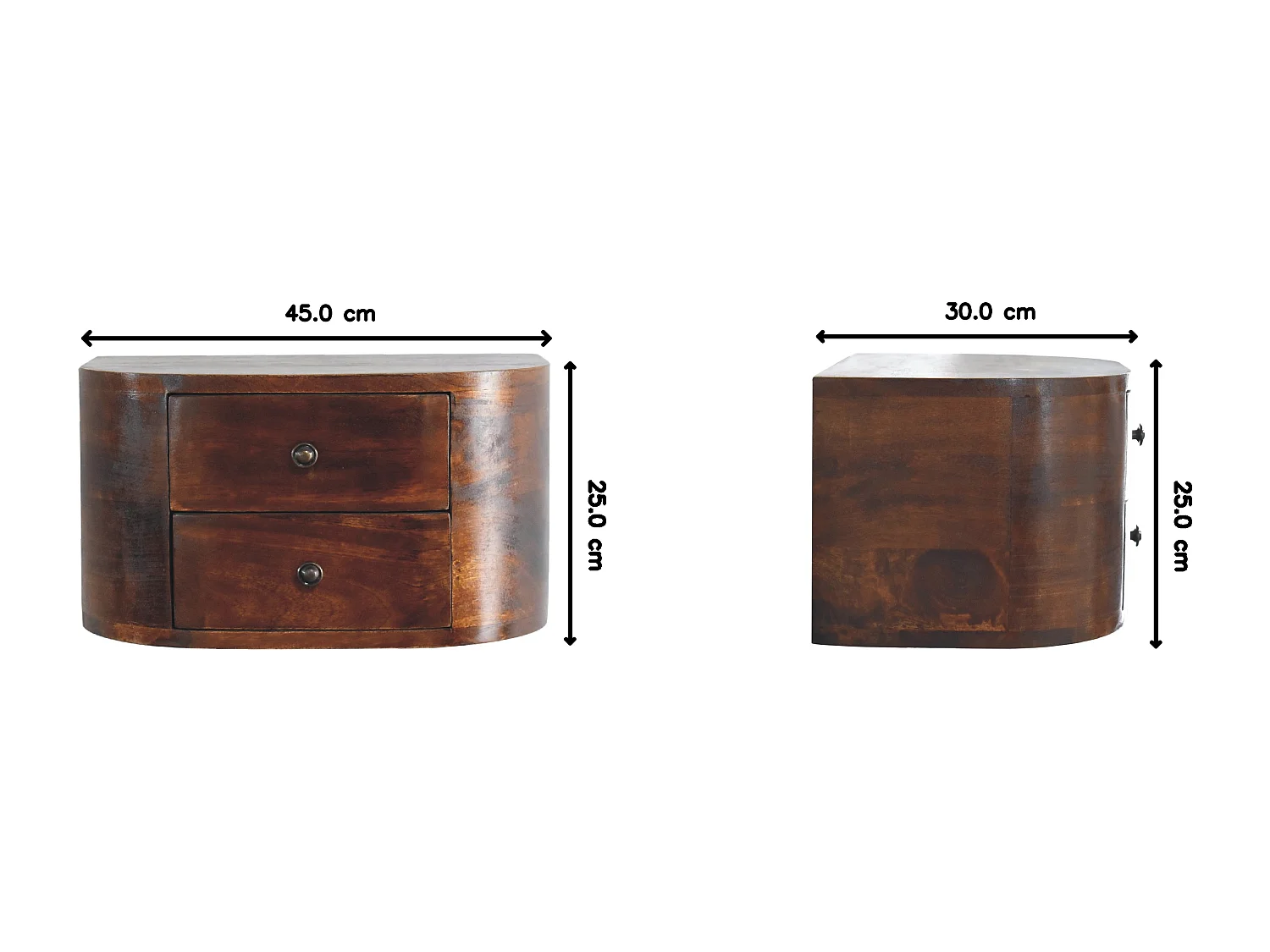 Artisan Furniture Bois massif Table de Chevet Murale Lunar à 2 Tiroirs