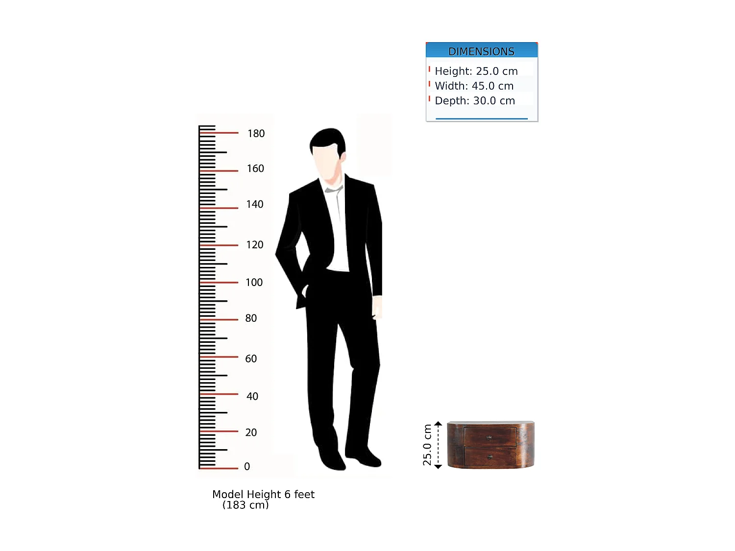 Artisan Furniture Bois massif Table de Chevet Murale Lunar à 2 Tiroirs