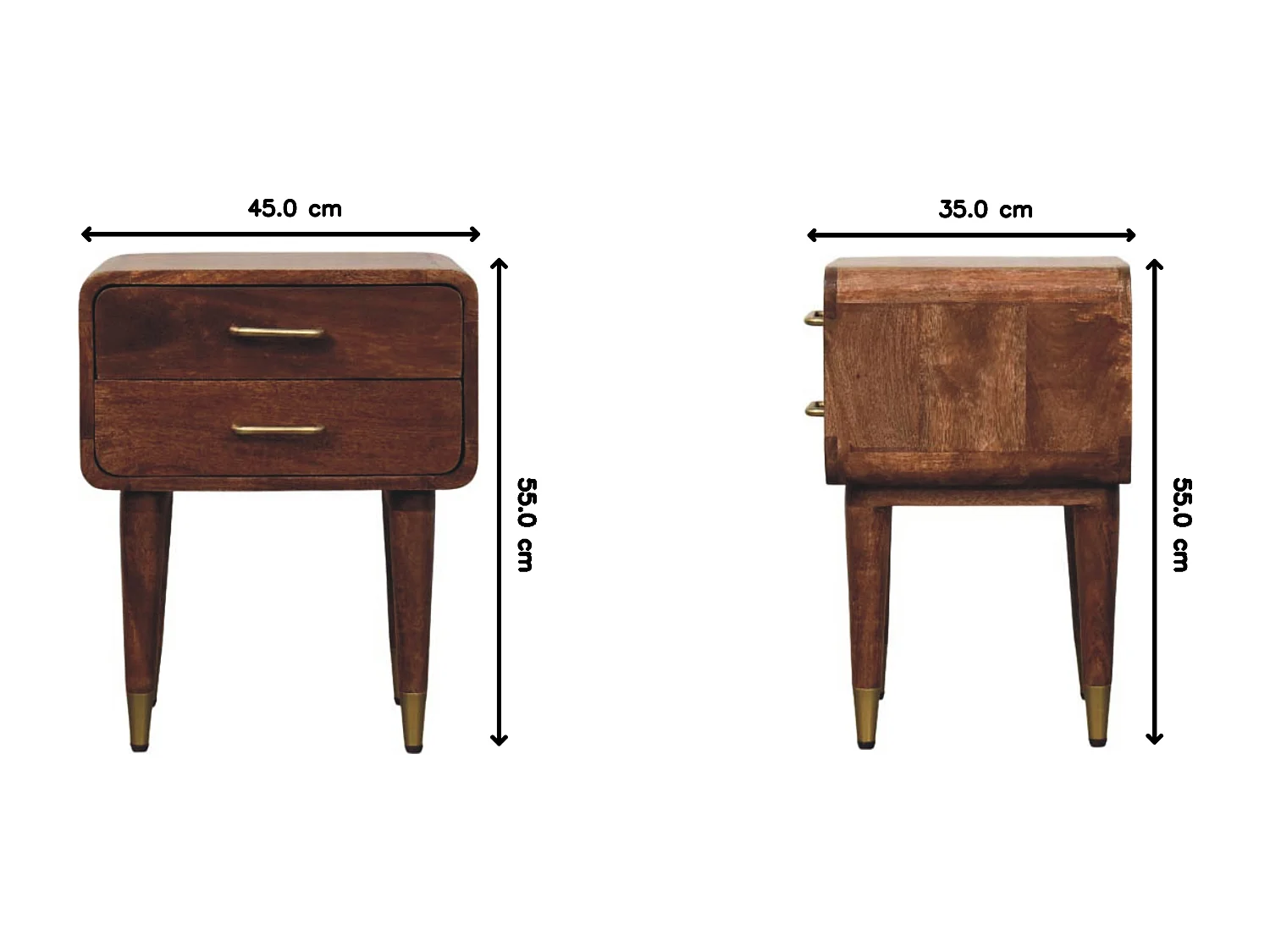 Artisan Furniture Bois massif Table de Nuit Astor à 2 Tiroirs