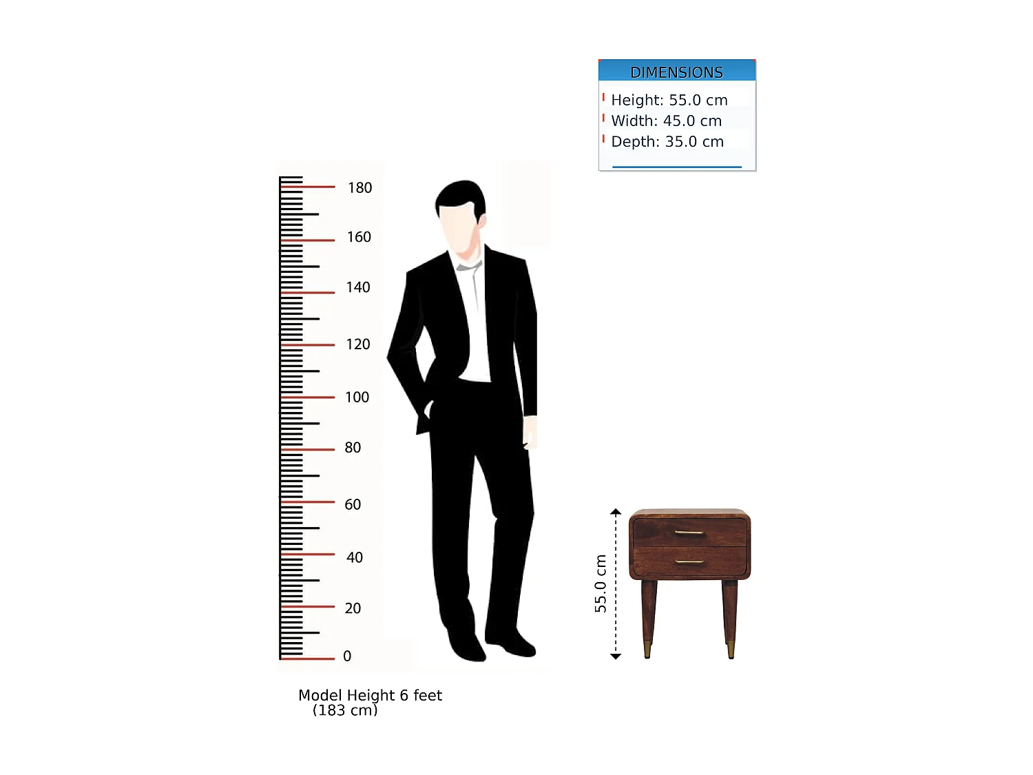 Artisan Furniture Bois massif Table de Nuit Astor à 2 Tiroirs