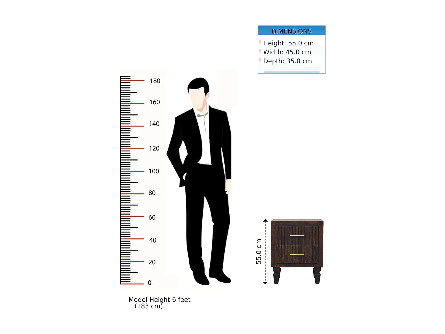 Table de chevet Belmont Artisan Furniture, 2 tiroirs, brun foncé