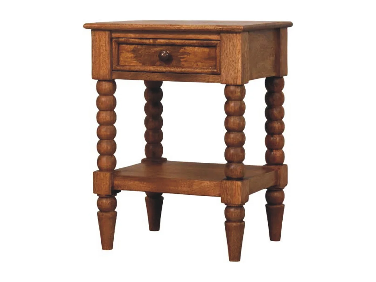 Artisan Furniture spindle bedside table, 1 drawer, 1 open shelf, brown
