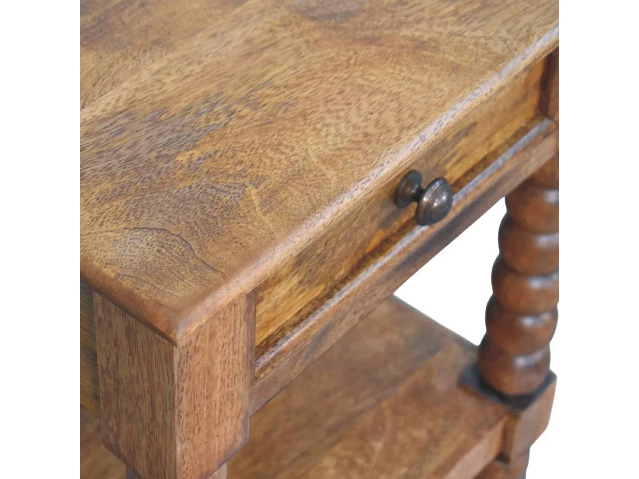 Artisan Furniture spindle bedside table, 1 drawer, 1 open shelf, brown