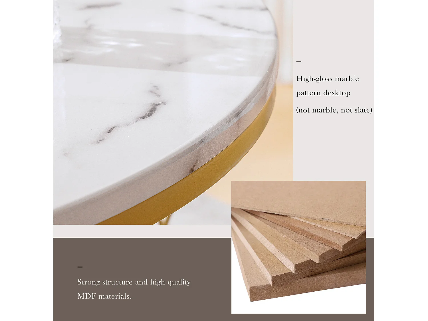 Set di 2 tavolini da caffè impilabili con ripiano - legno MDF e metallo - piani con motivo marmo - bianco