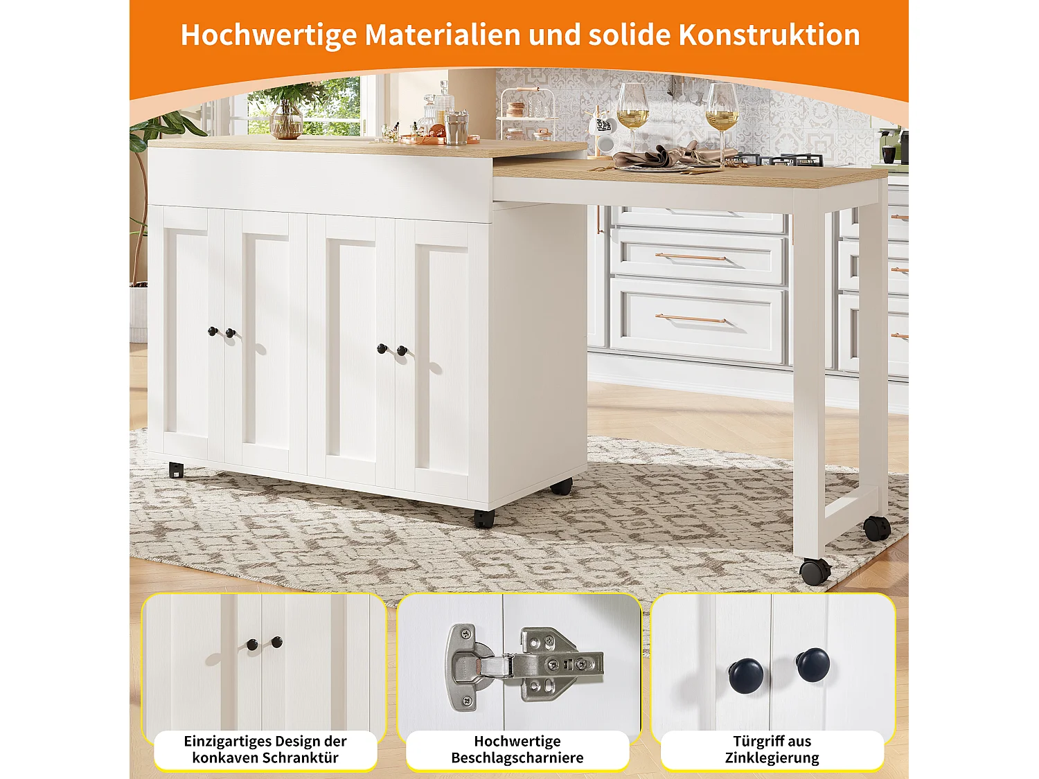 Table de bar extensible moderne - 118-180 x 50 x 94cm - avec 4 portes - pour salle à manger - MDF - blanc