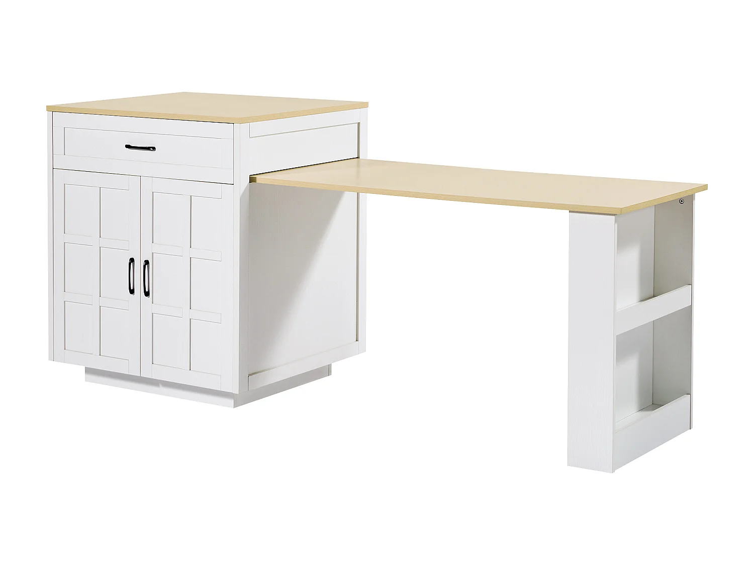 Ausziehbarer Bartisch mit Stauraum – 133–202 x 70 x 93,5 cm – mit 2 Schubladen und 4 Fächern – MDF – weiß