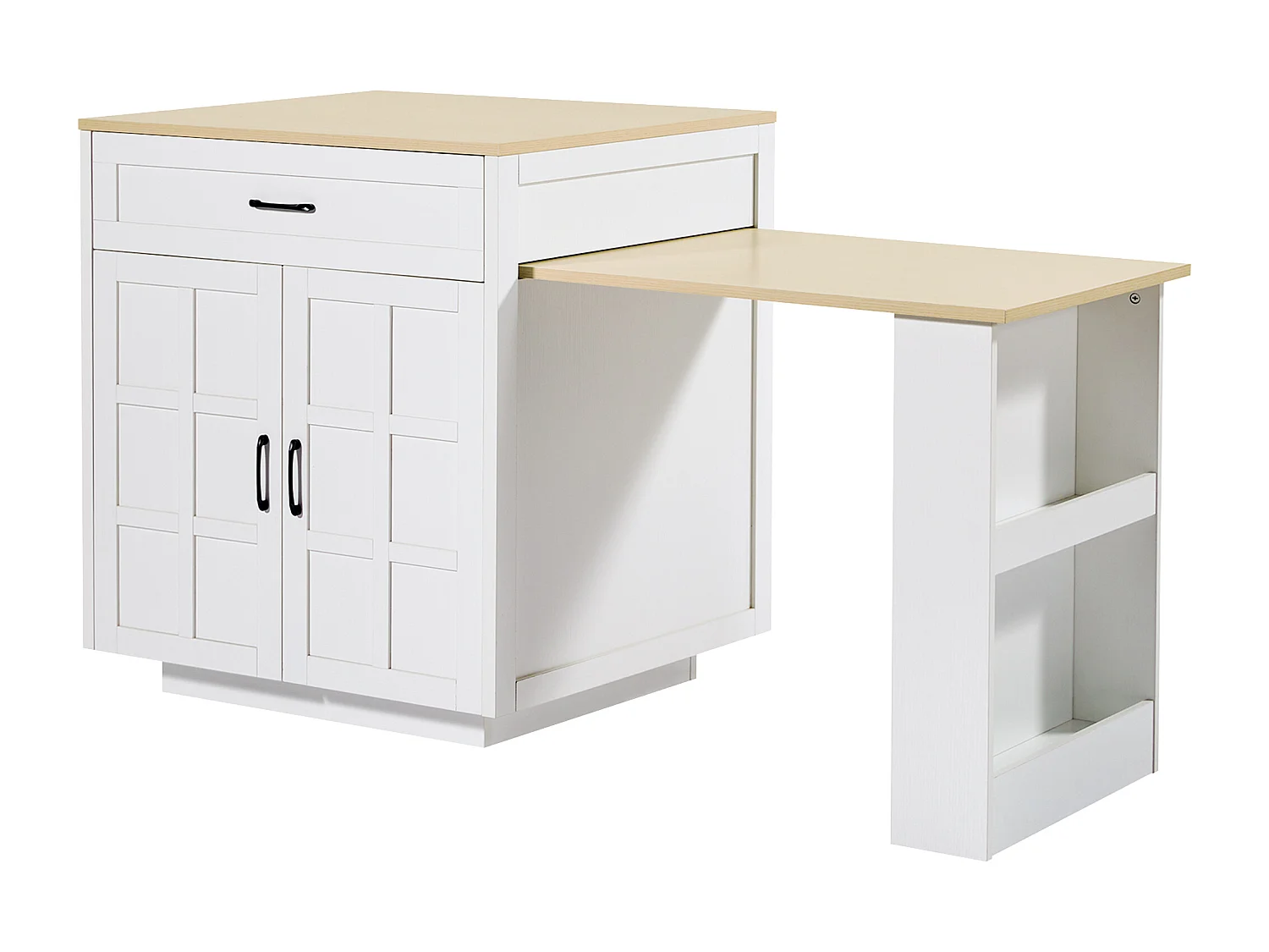 Ausziehbarer Bartisch mit Stauraum – 133–202 x 70 x 93,5 cm – mit 2 Schubladen und 4 Fächern – MDF – weiß