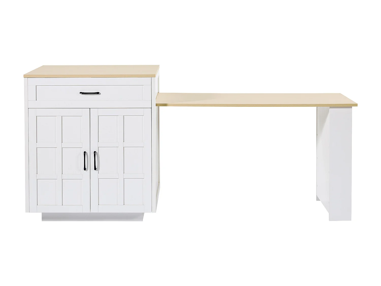 Ausziehbarer Bartisch mit Stauraum – 133–202 x 70 x 93,5 cm – mit 2 Schubladen und 4 Fächern – MDF – weiß