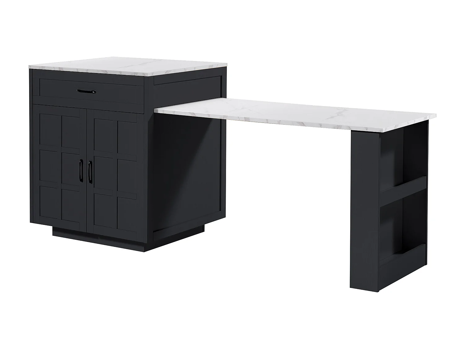 Table de bar extensible avec rangement - 133-202 x 70 x 93.5 cm - avec 2 tiroirs + 4 compartiments - MDF - noir