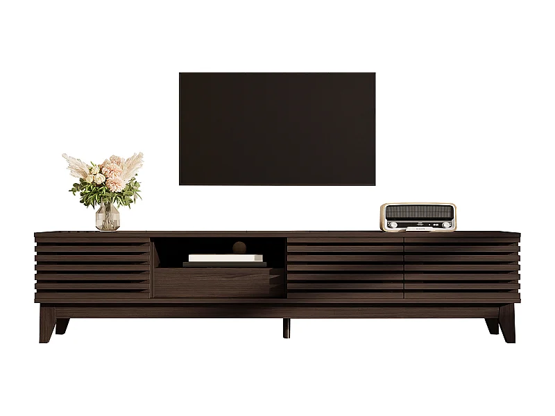 Vintage-TV-Ständer – 170 x 35 x 40 cm – mit 1 Schublade und 3 Türen – einzigartiges Design – Spanplatte – natur