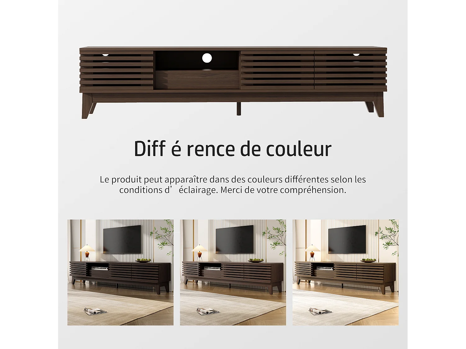 Meuble TV vintage - 170 x 35 x 40 cm - avec 1 tiroir + 3 portes - design unique - aggloméré - naturel