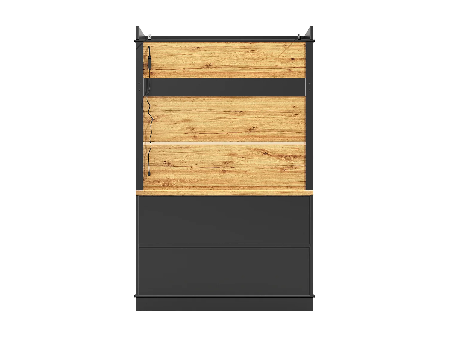 Buffet haute de cuisine - 107 x 43 x 184 cm - avec 2 portes + Leds + étagère ouverte - MDF + métal - noir