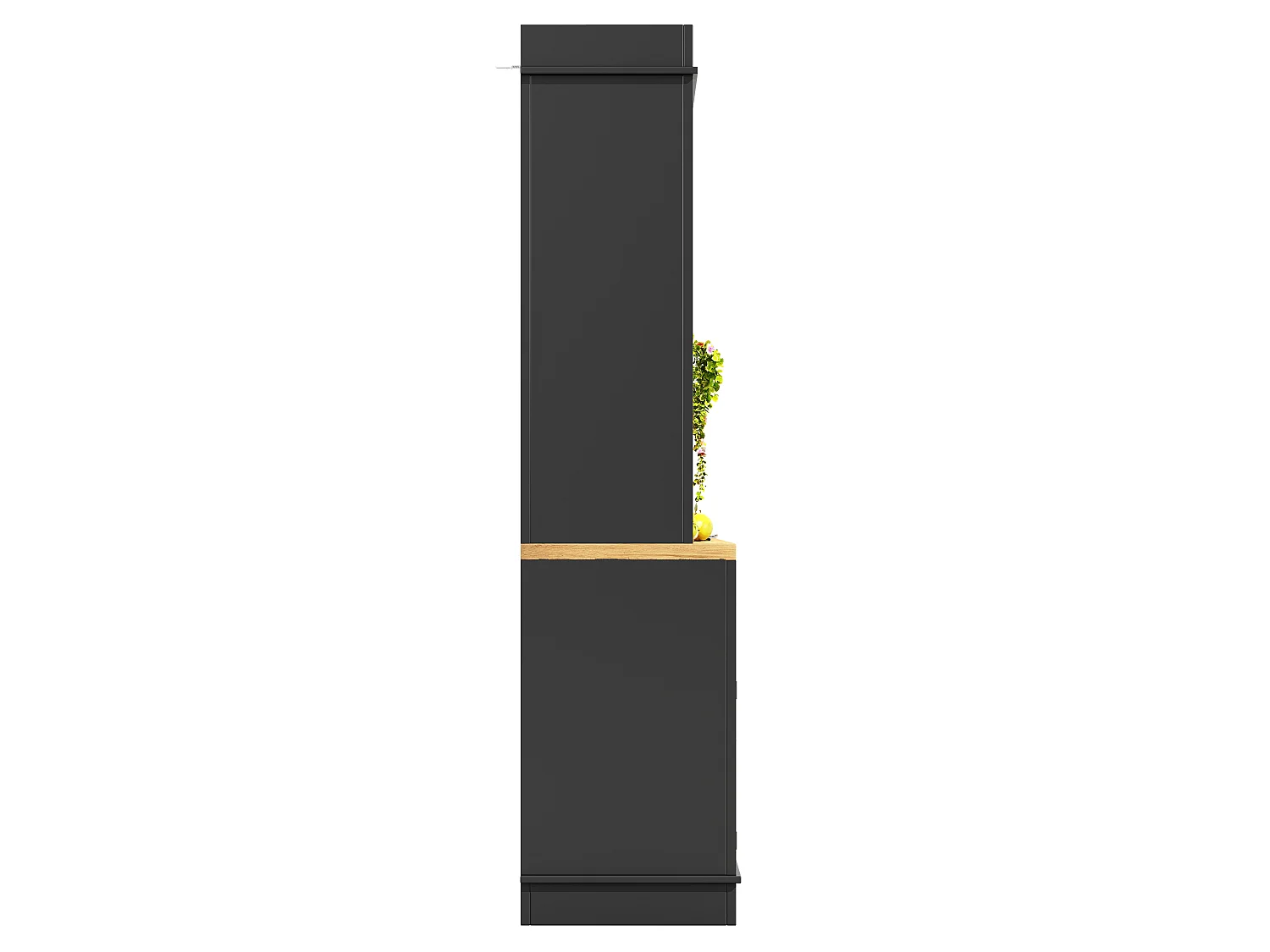 Högt köksskänk - 107 x 43 x 184 cm - med 2 dörrar + LED-lampor + öppen hylla - MDF + metall - svart