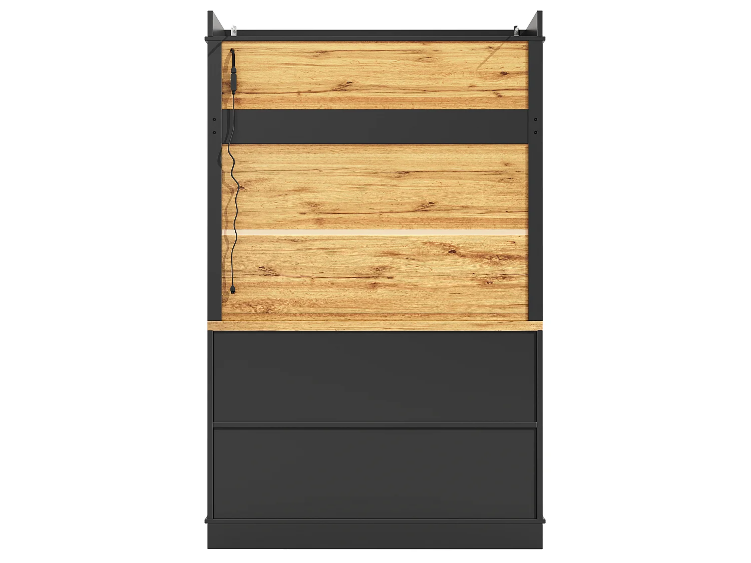 Høj køkkenskænk - 2 x 107 x 43 x 184 cm - med 2 låger + LED'er + åben hylde - MDF + metal - sort