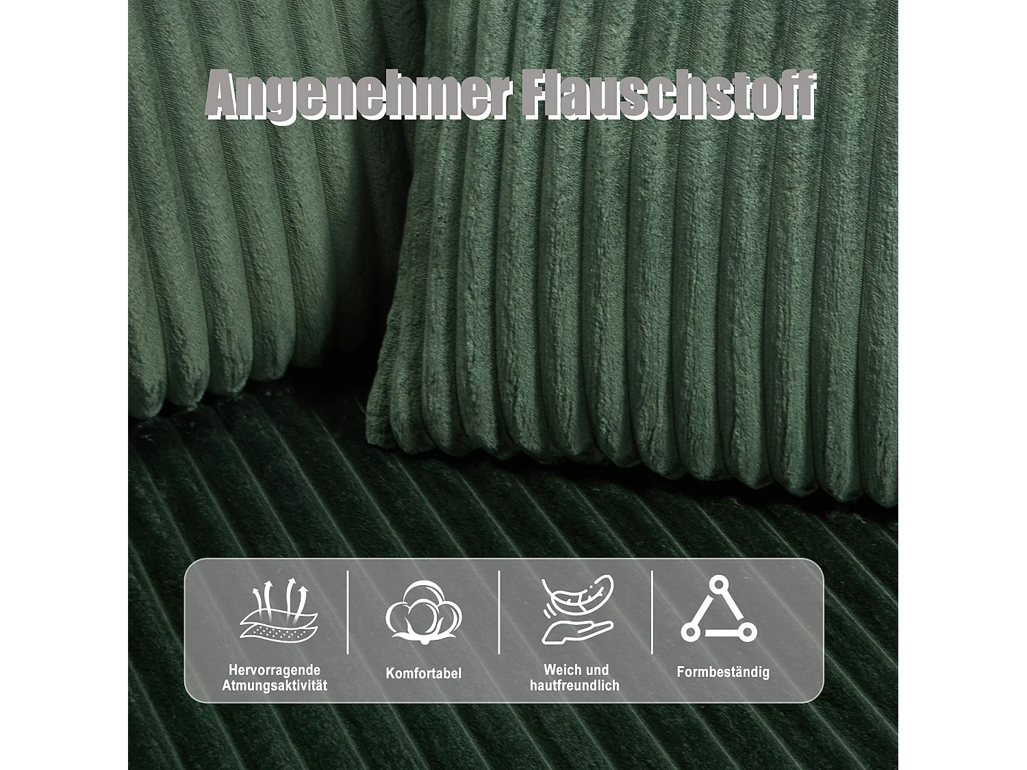 Ensemble de canapé 3 places - 257 x 160 x 80 cm - avec 5 coussins - combinaison à faire soi-même - velours - vert