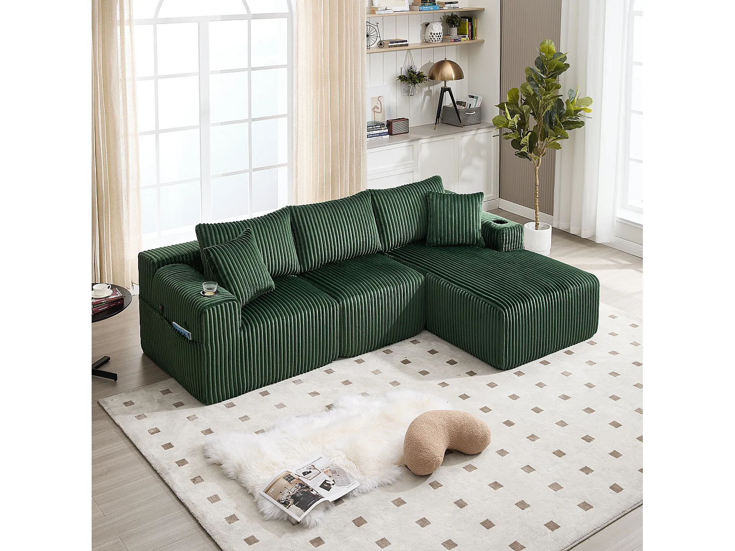 Ensemble de canapé 3 places - 257 x 160 x 80 cm - avec 5 coussins - combinaison à faire soi-même - velours - vert