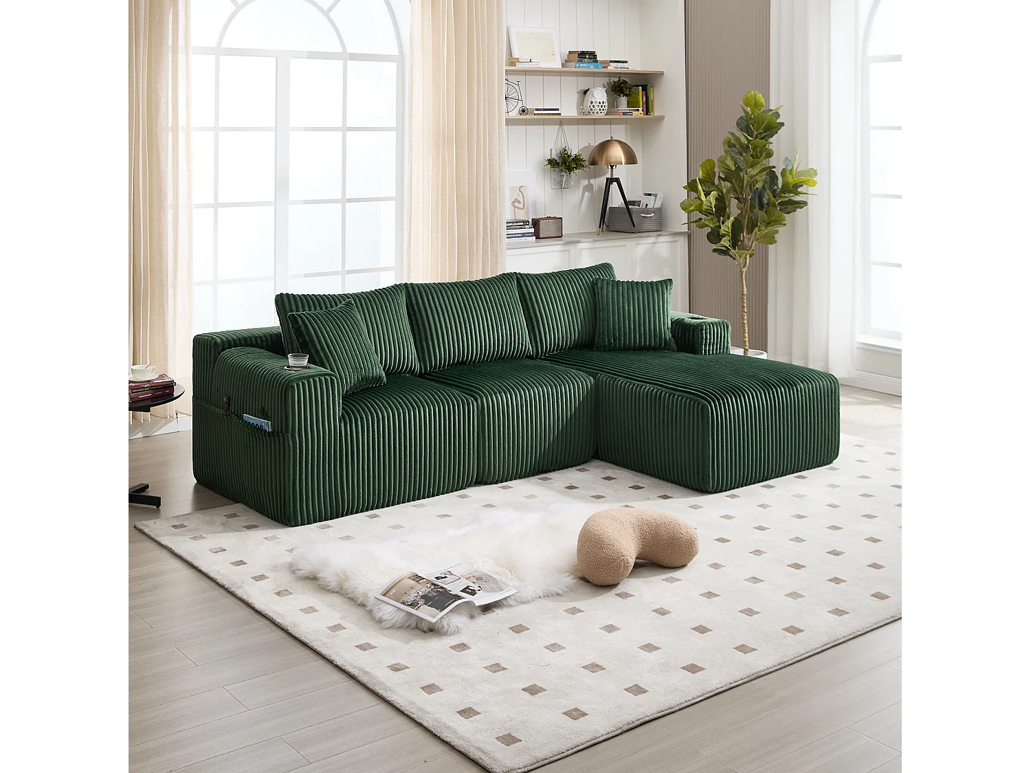 Ensemble de canapé 3 places - 257 x 160 x 80 cm - avec 5 coussins - combinaison à faire soi-même - velours - vert