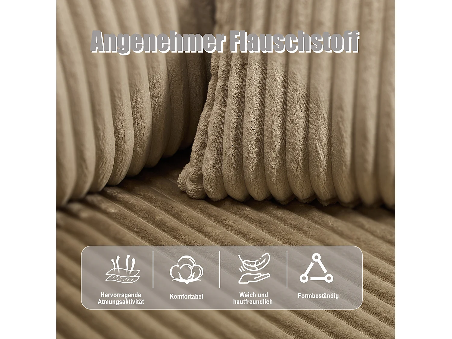3-sits soffgrupp - 257 x 160 x 80 cm - med 5 kuddar - gör-det-själv-montering - sammet - khaki