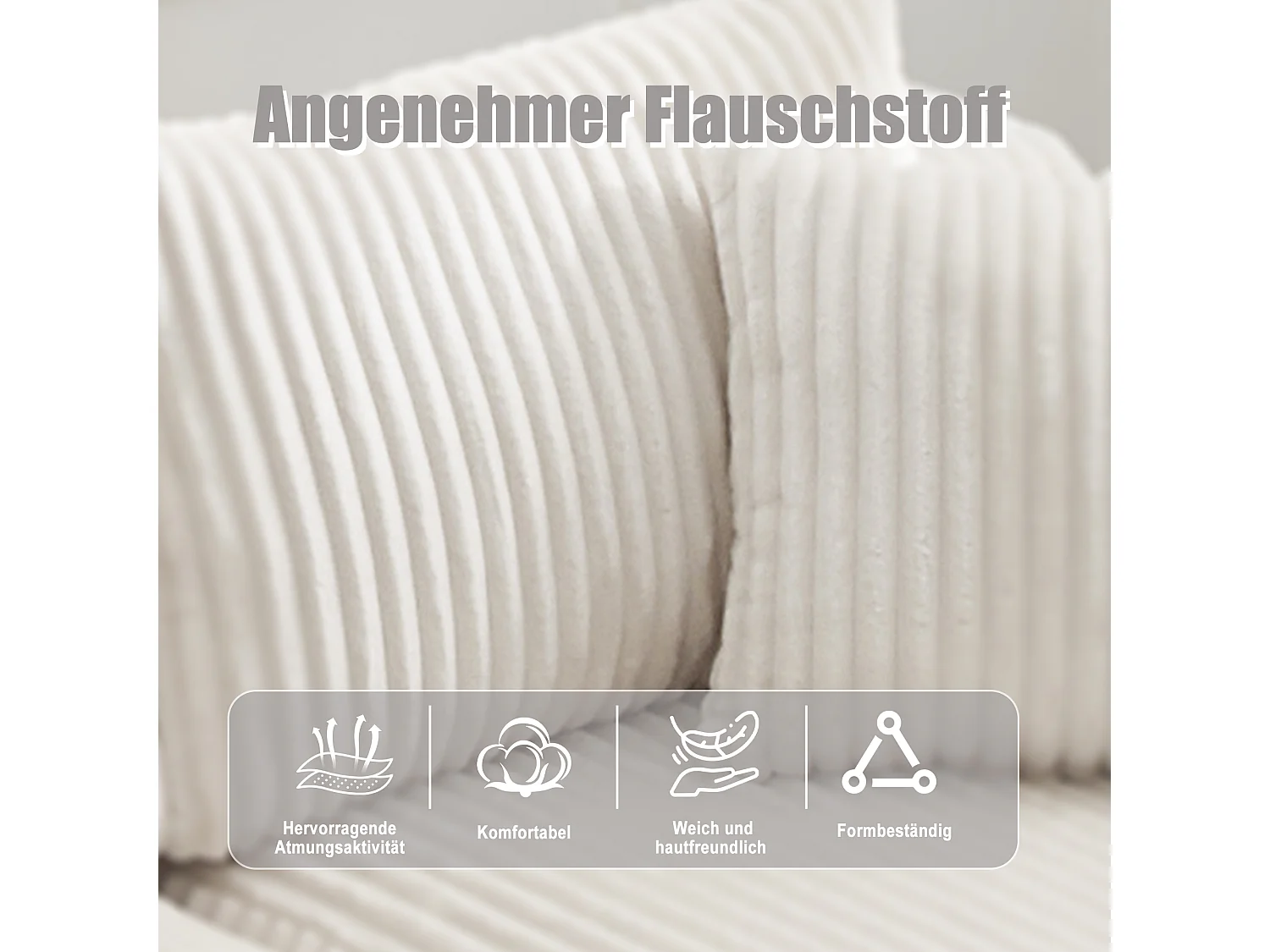 Ensemble de canapé 3 places - 257 x 160 x 80 cm - avec 5 coussins - combinaison à faire soi-même - velours - beige